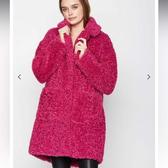 Bcbgeneration hot pink fuchsia Borg teddy coat - Picture 4 of 6